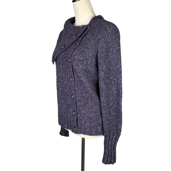 BCBGMaxazria Deep Purple Chunky Knit Wool Blend Long Sleeve Cardigan Sweater - Picture 2 of 11